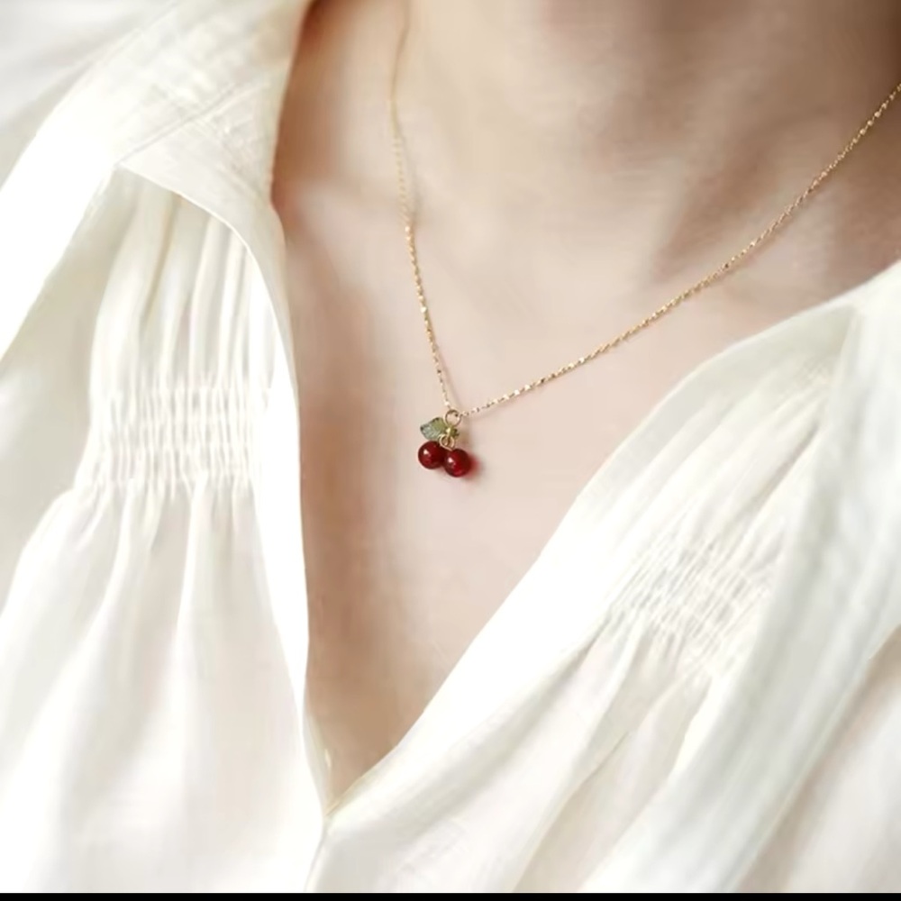 red cherry carnelian titanium steel necklace Braclet Set